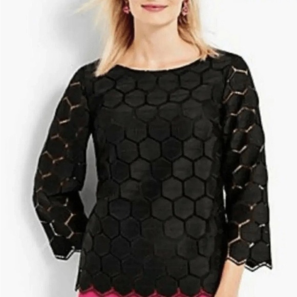 Talbots Tops - NEW $129 RSVP by Talbots Top Size L Black Geometric Blouse Lace Overlay Top NWT